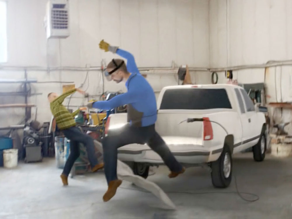 Image from animation of a workplace accident involving welder explosion