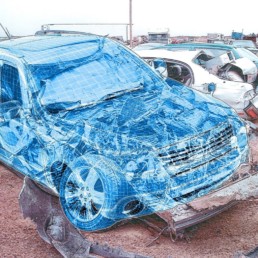 wire mesh of crashed vehicle