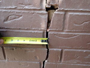 Cracked brick facade