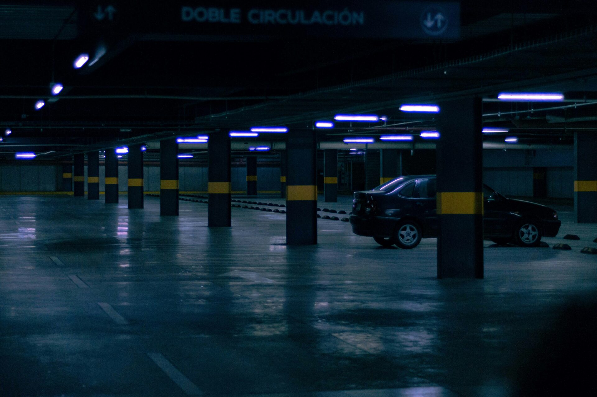 Dark parking garage