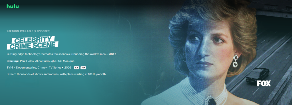 Title image of Hulu's Celebrity Crime Scene show