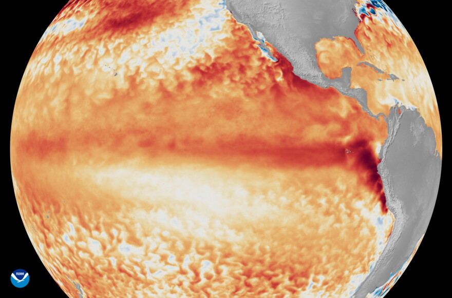 NOAA image of El Nino warming in pacific ocean
